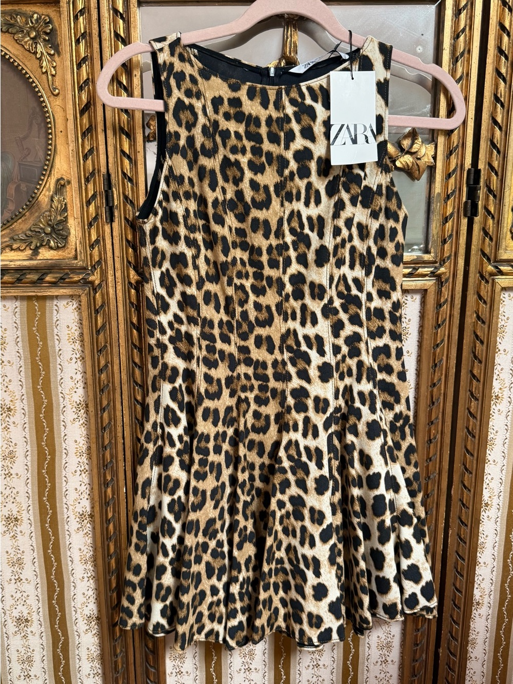 NWT Zara Leopard Fit & Flare Mini Dress 8697 / 140 / 051 Small Tank Sleeveless